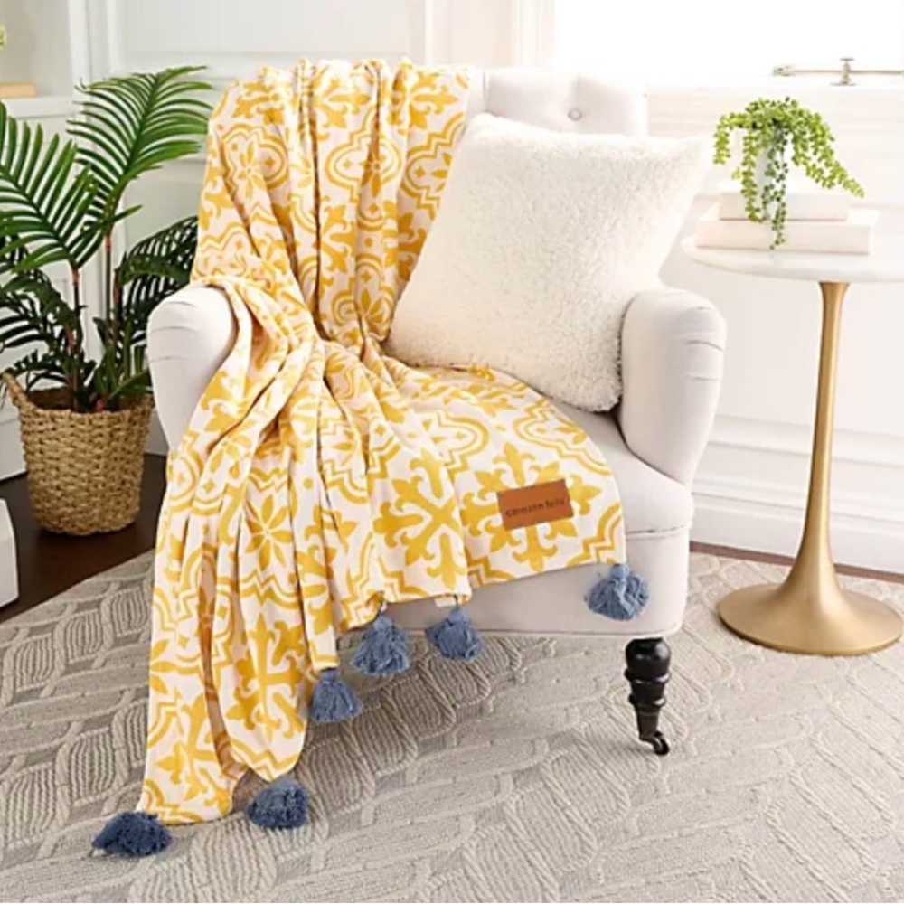 SOLD - Peace Love World Jacquard Throw with Tassels